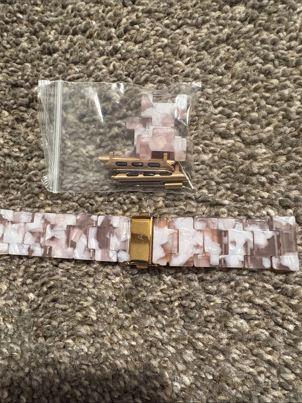 Rose Marble Resin Watch Band with Gold Clasp